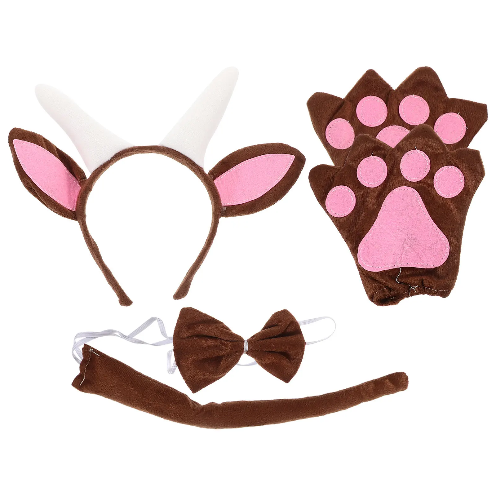 Set di orecchie e coda di capra per Halloween, Natale, costume cosplay, fascia per capelli, girocollo, decorazione, accessorio per foto di feste