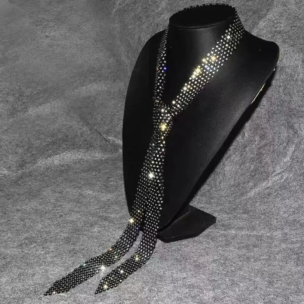 

Fashion Korean Rhinestone Necktie Dazzling Black Rhinestone Tie Alloy Harajuku Style Long Necklace Daily