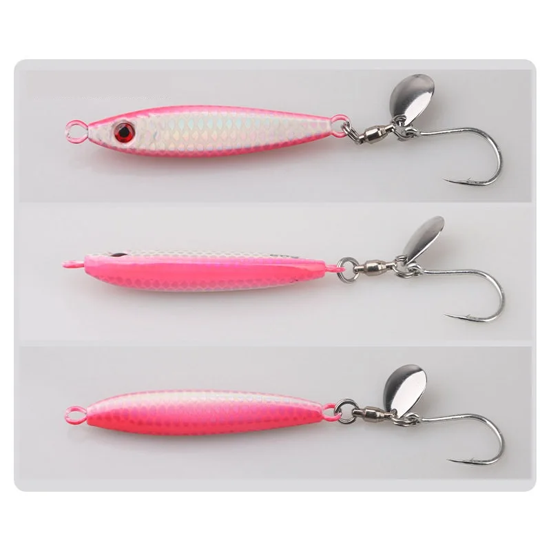 

2pcs Ultra Light Metal Jig Lure Shore Cast Jigging Bait Rotating Spinner Blade Single Hook Freshwater Angling Tackle