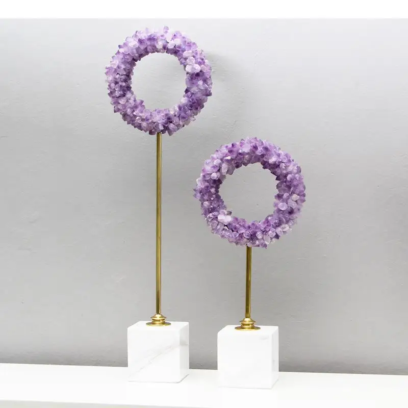 Amethyst Wreath Sculpture Marble Base Abstract Artwork Ornaments Desk Decoration Crystal Flower Statue Modern Decor