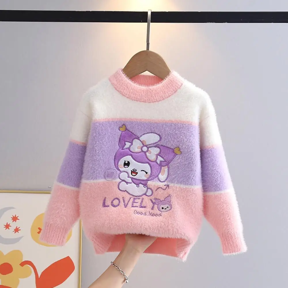 Kuromi الفتيات محبوك سترة جولة الرقبة أسفل الترفيه قمم Kawaii نمط جديد الخريف الشتاء الكرتون الأطفال السترة #3