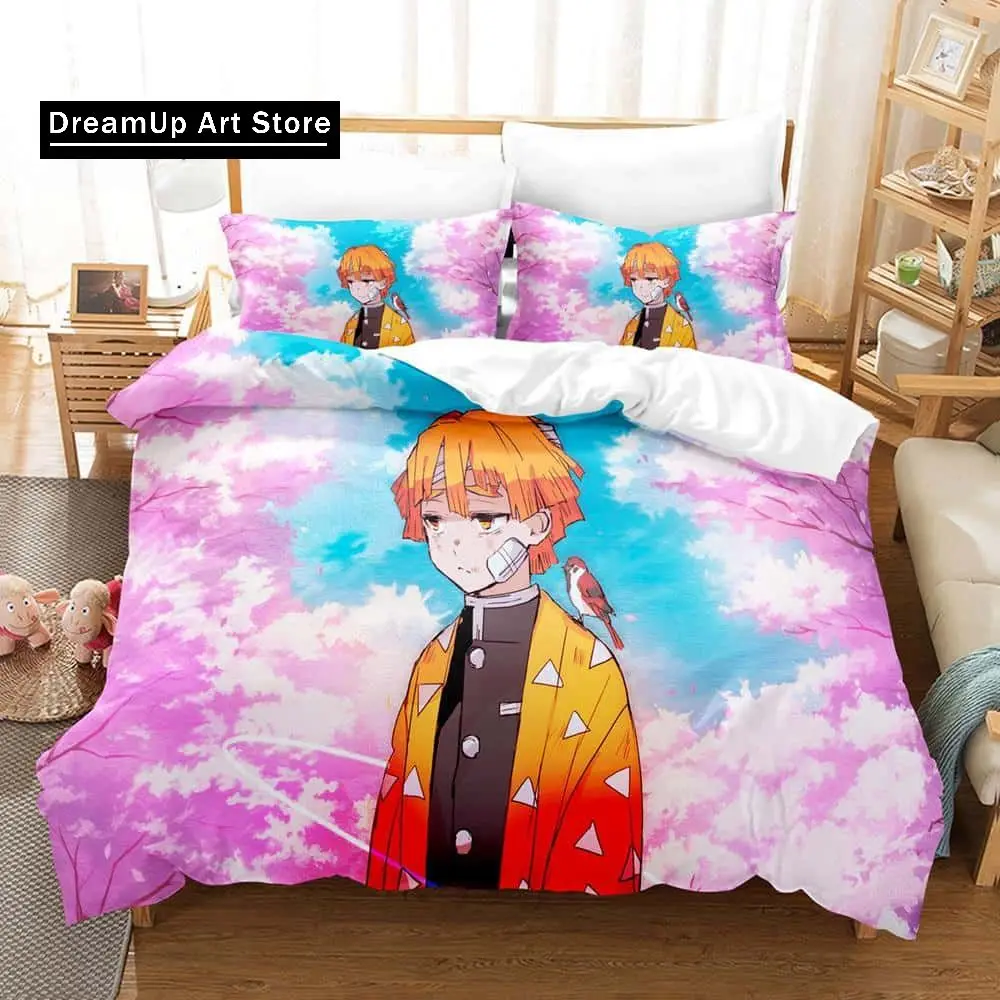 Fashion Anime Demon Slayer Bedding Set Boys Girls Single Twin Queen Full Size Duvet Cover Pillowcase Bed Adult Bedroom