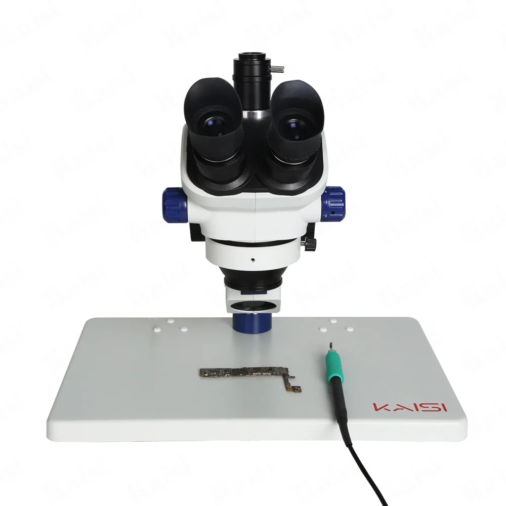 KAISI TX 350e 7X-50X Zoom Stereo Trinocular Microscope with Attachable Camera and Display for PCB CPU Phone Soldering Repair