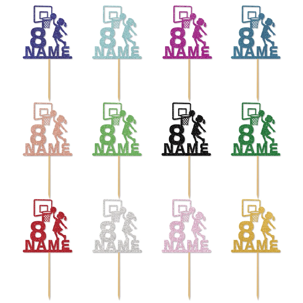 Personalisierter Glitzer-Basketball-Geburtstagstorten-Topper mit individuellem Namen und Alter für Geburtstagsfeier-Tortendekoration