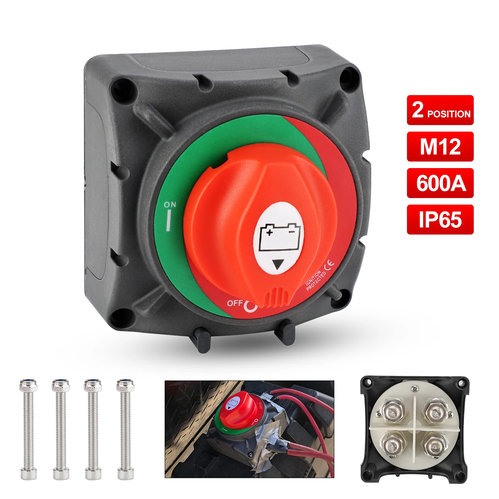 

DC 12-48V 600Amp Cut OFF Heavy Duty Double Pole Ignition Protected Marine Boat Dual Battery Isolator Battery Switch 720-DP/B