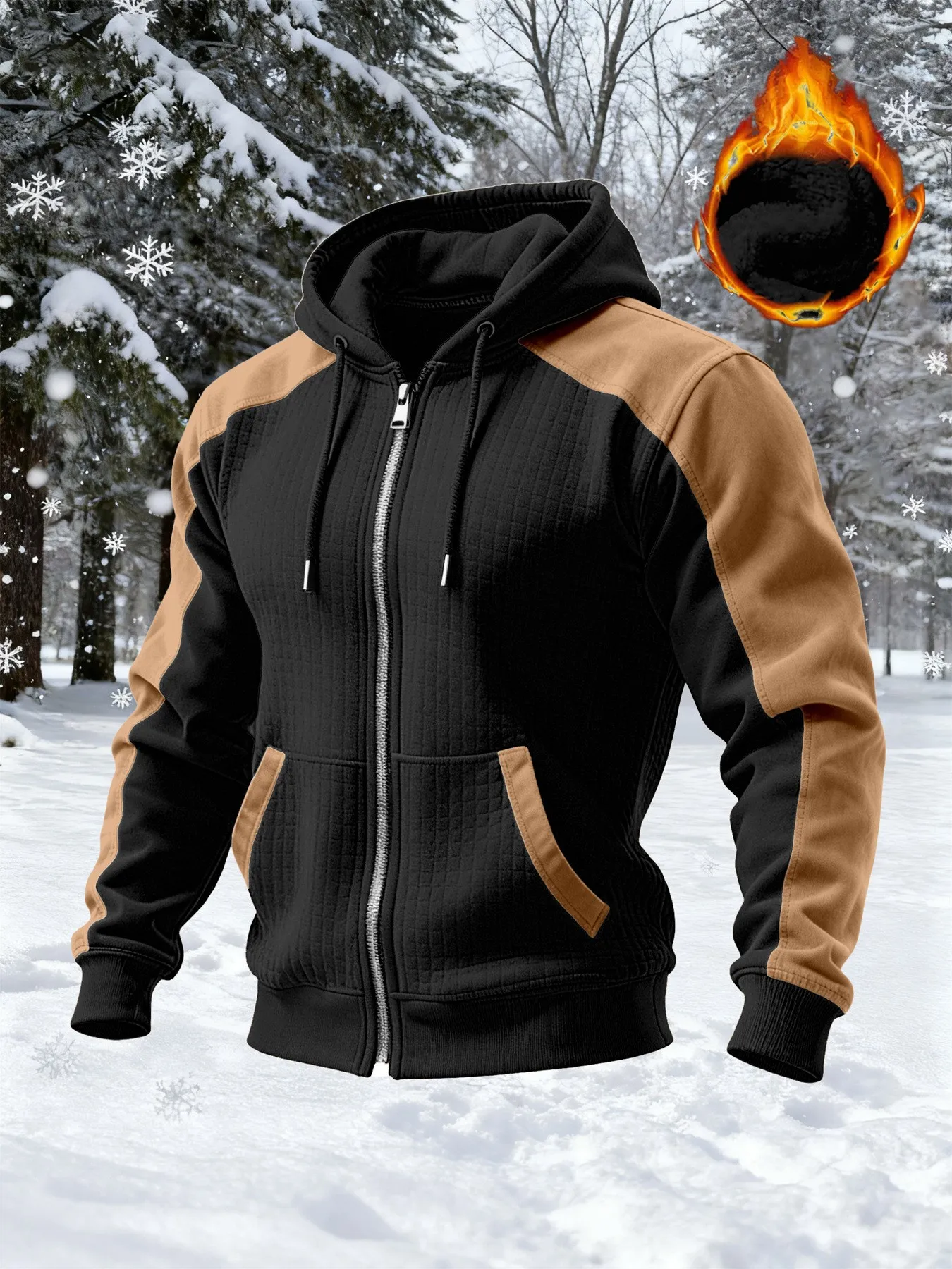

Зимний толстый и теплый флисовый пуловер на молнии, лоскутный стиль, модная мужская повседневная спортивная толстовка с капюшоном