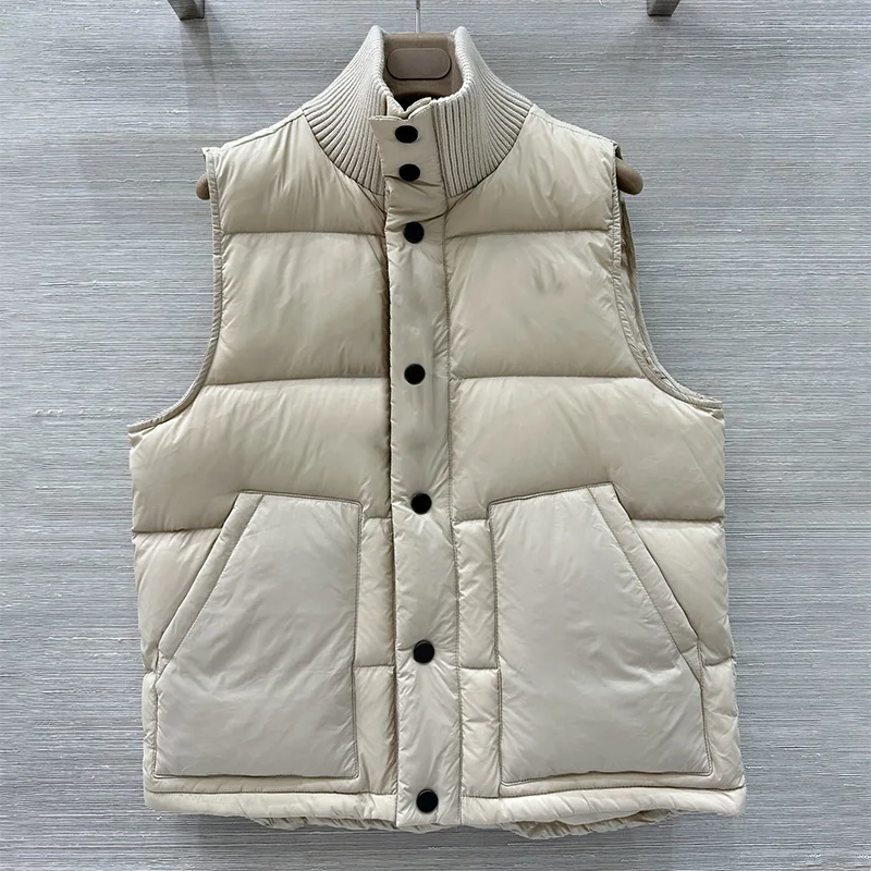 

Высококачественный женский вязаный жилет в стиле пэчворк с полуожерельем, однорядный жилет на металлических пуговицах, зимнее пальто 25930118