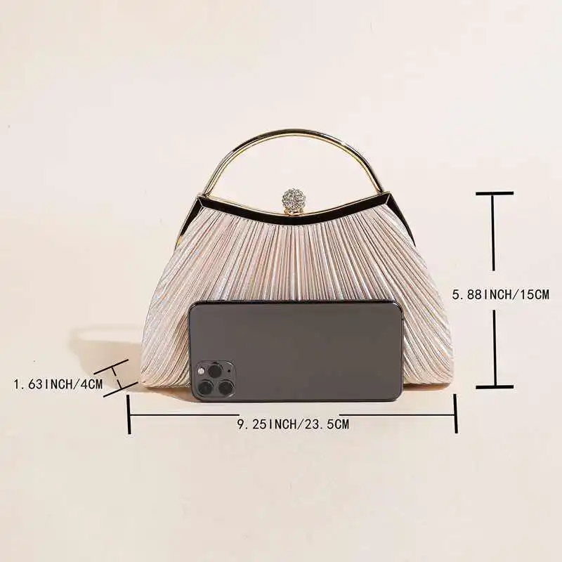 1 pc geraffte Abend tasche für Frauen, Top Ring Clutch Geldbörse, Strass Dekor Handtaschen für Hochzeit Abschluss ball Abendessen – Detail 23