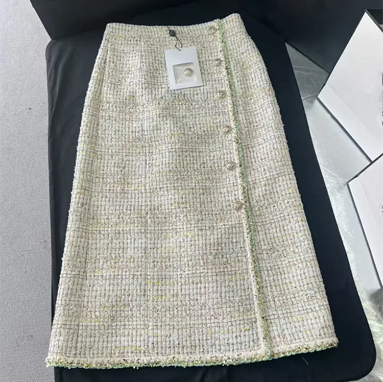 Customization European women's fashion 2026 spring new collection Short-sleeved single-button tweed coat and skirt fashion set view 2