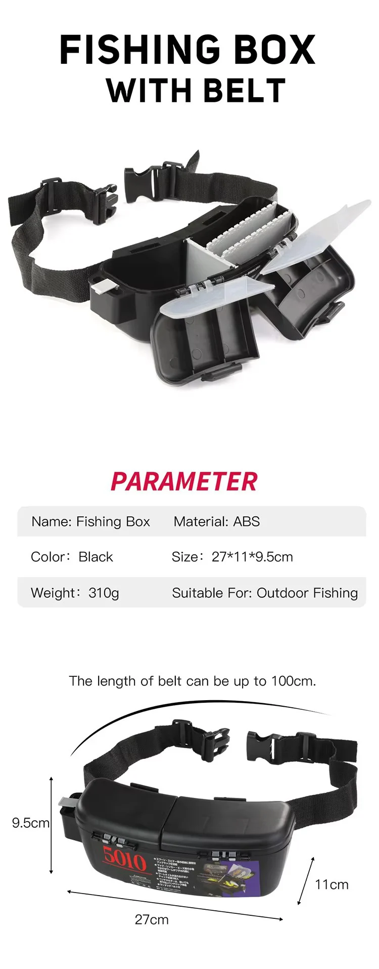WEIHE Angelbox mit Gürtel für Outdoor-Angelausflüge, Tackle-Box, Angel-Aufbewahrungskoffer – Detail 1