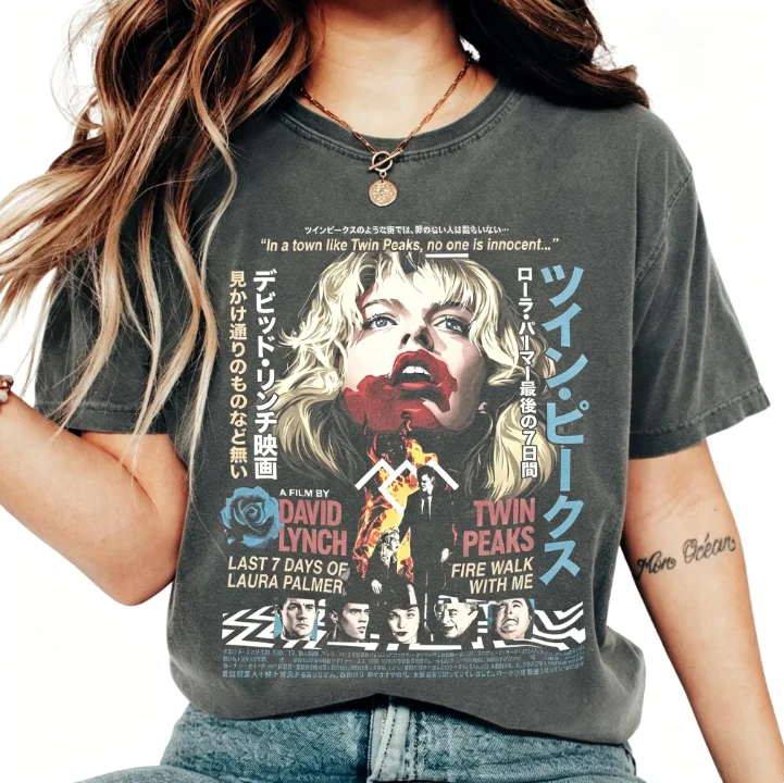 Twin Peaks Fire Walk With Me, T-Shirt im japanischen Filmplakat-Stil, David Lynch T-Shirt, Laura Palmer Retro 90er-Film-T-Shirt. – Detail 2