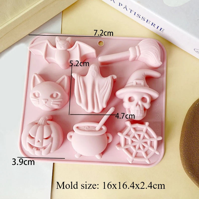 Halloween-Serie Silikonformen: Kürbiskopf, Fledermaus, Besen, Hexenhut – Fondant, Süßigkeiten, Eiswürfel, Schokoladenform, Pudding, Kuchendekoration – Detail 8