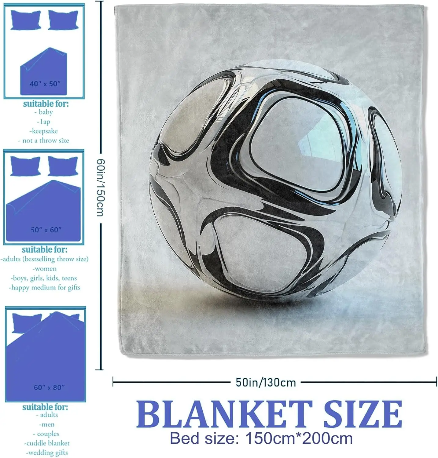 Soccer Ball Throw Blanket Cowboy Modern Abstract Art Theme Blankets for Living Room Couch, Soft Flannel Soccer Gifts for Adults