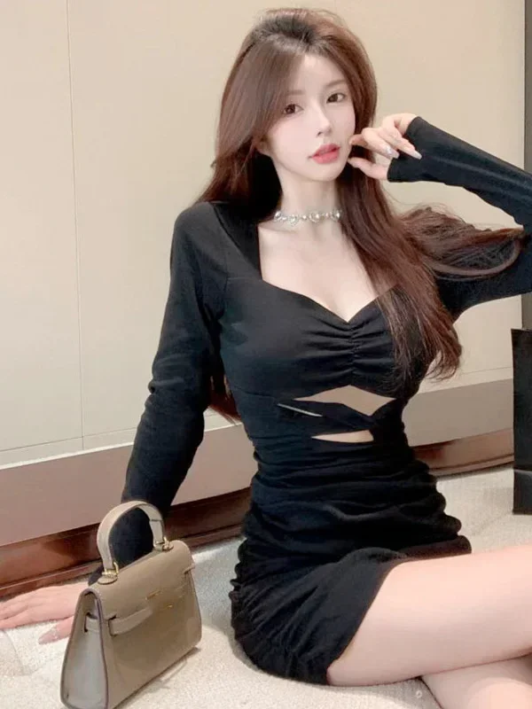 Tentación elegante pasión madura ahueca hacia fuera la moda suave encanto vestido Sexy Twist Sexy hueco cintura cadera vestido mujeres