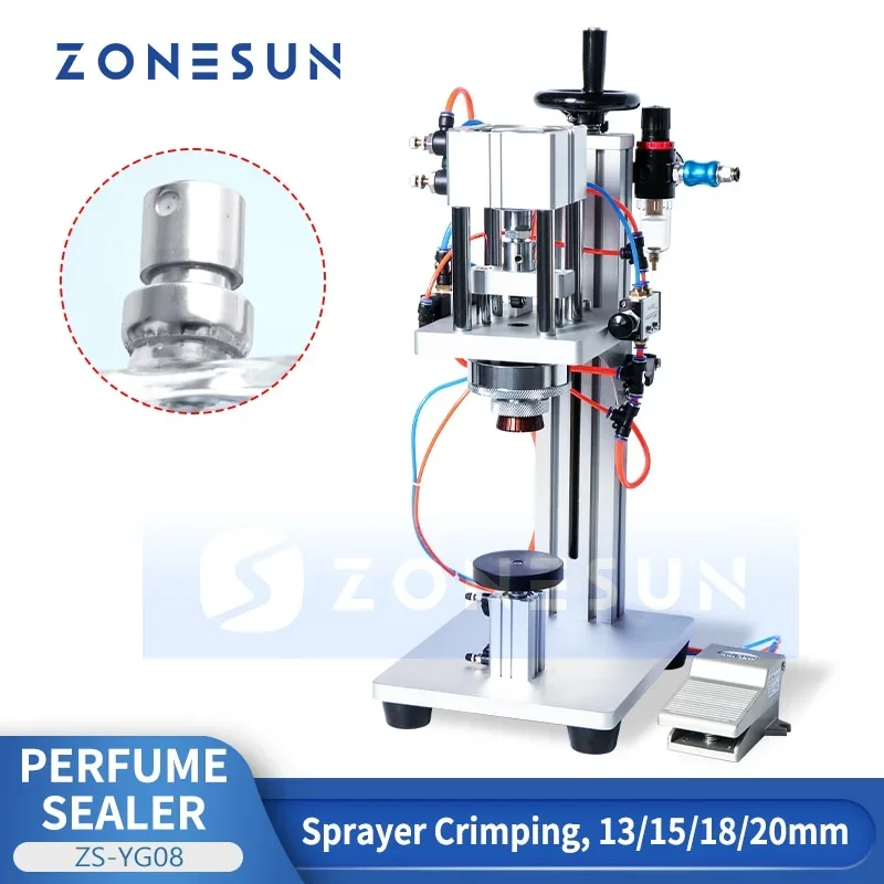 ZONESUN 15/18/20mm Perfume Bottle Crimper Pneumatic Capping Machine Sprayer Sealer Scent Frangrance Packaging Equipment ZS-YG08