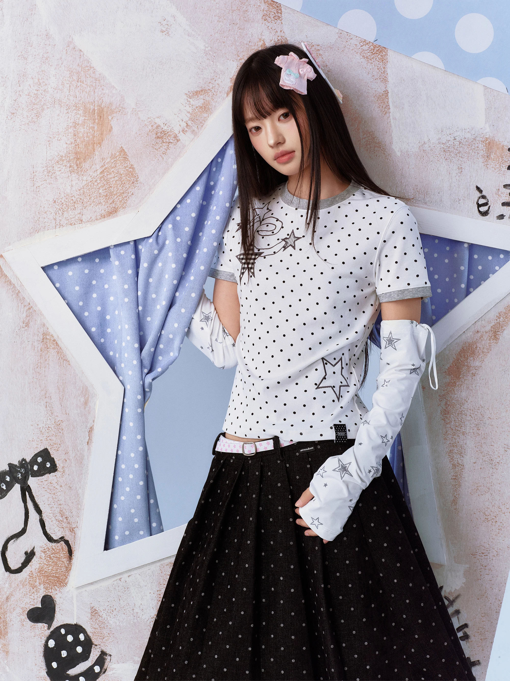 

Cute Star Embroidery Polka Dot T-Shirt Short Sleeve Spring Fashion Design Printed Cotton Blend Comfortable Breathable Women's...
