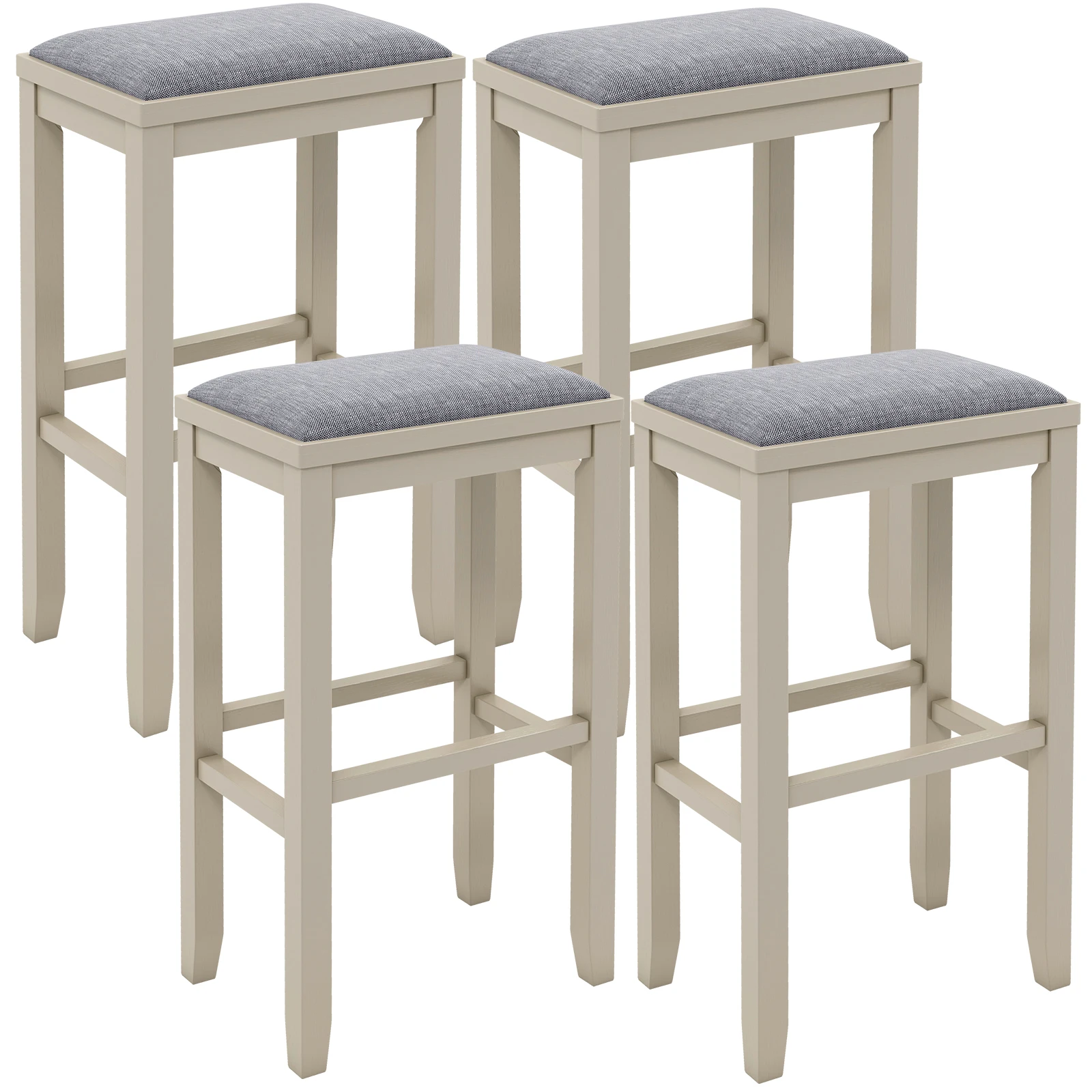 Set of 4 Upholstered Bar Stools Wooden Bar Height Dining Chairs White