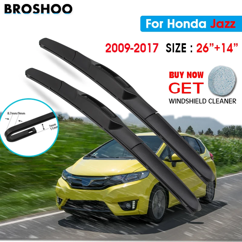 

Car Wiper Blade For Honda Jazz 26"+14" 2009-2017 Auto Windscreen Windshield Wipers Blades Window Wash Fit U Hook Arms