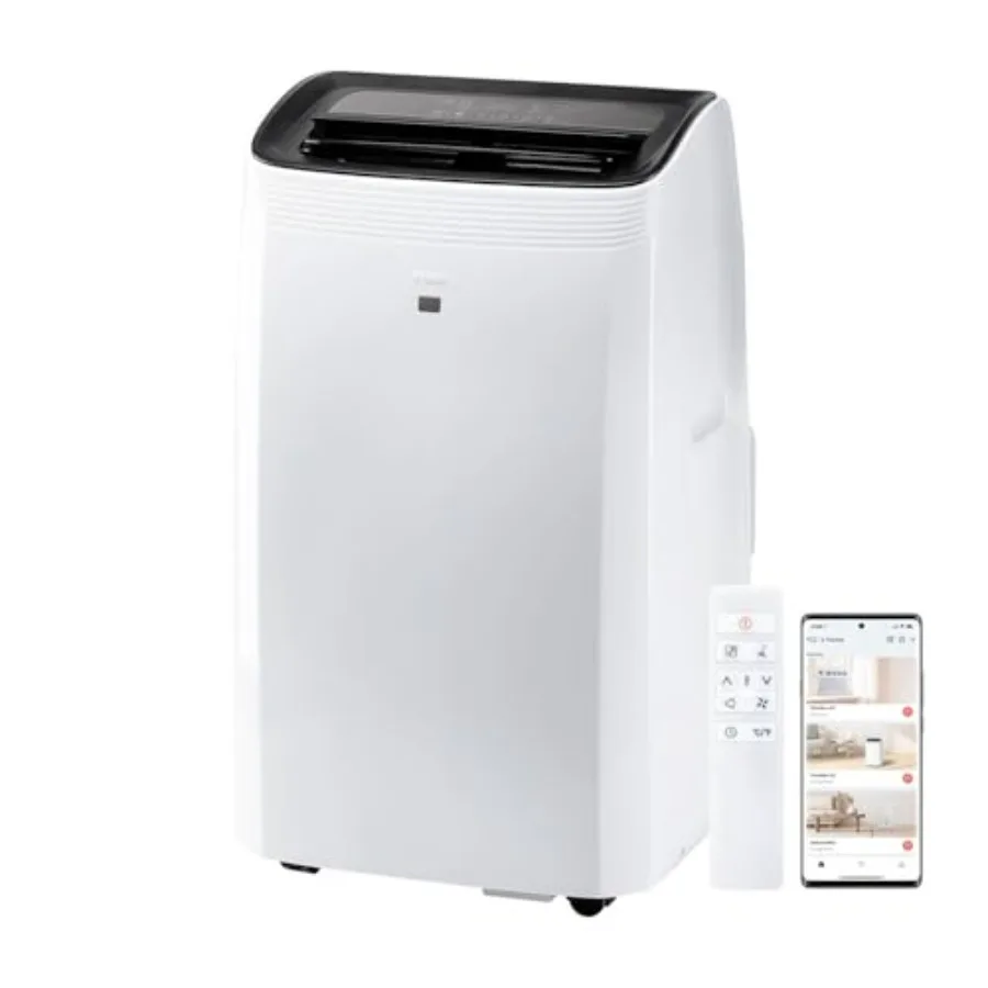 

Smart portable air conditioner, fan dehumidifier for 350 sq. ft spaces, white ABS plastic housing, 8, 000 SACC BTU cooling powe