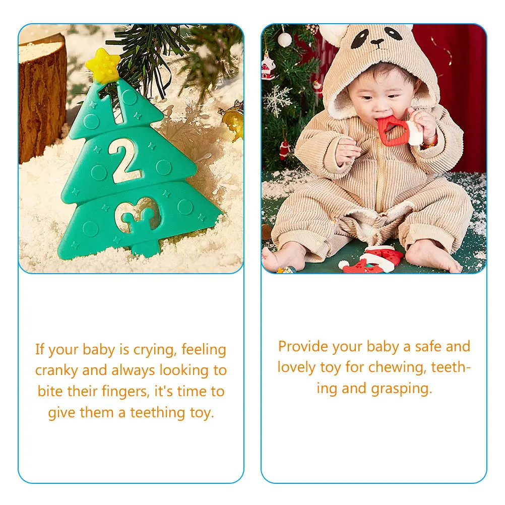 4개입 아기 치발기 실리콘 소프트 유아용 츄잉 치아 통증 완화 안전 크리스마스 치발기 신생아 유아 통증 진정 선물