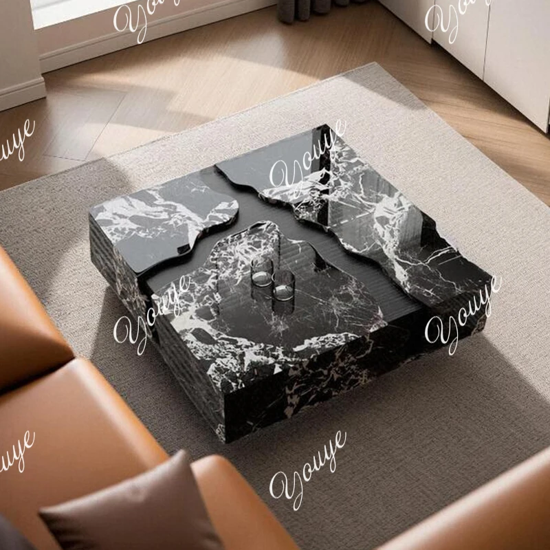 

simple light luxury coffee table household living room type Italian minimalist luxury stone marble square 2025 new coffee table