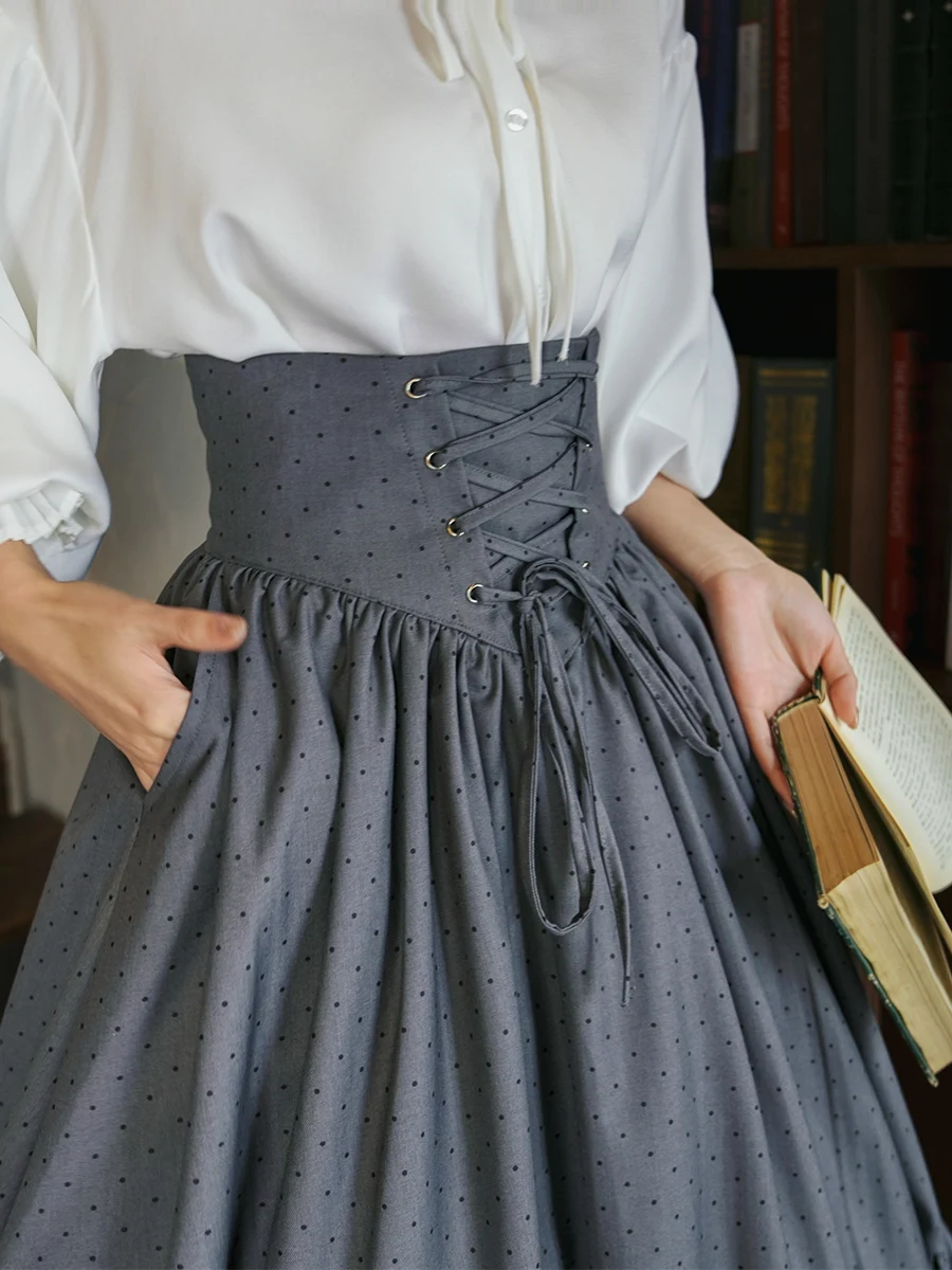 

Новинка: Женская юбка-солнце в винтажном стиле с завязками на талии, в горошек, с поясом, модель 30