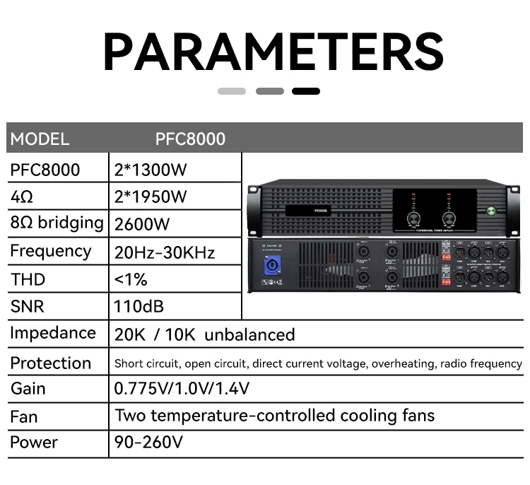 Paulkitson FPC8000 Professioneller Leistungsverstärker 2-Kanal 2U-Gehäuse 2×1300W-1950W 20Hz-30KHz Einheit für Bühne, Bar, Karaoke-Events – Detail 11