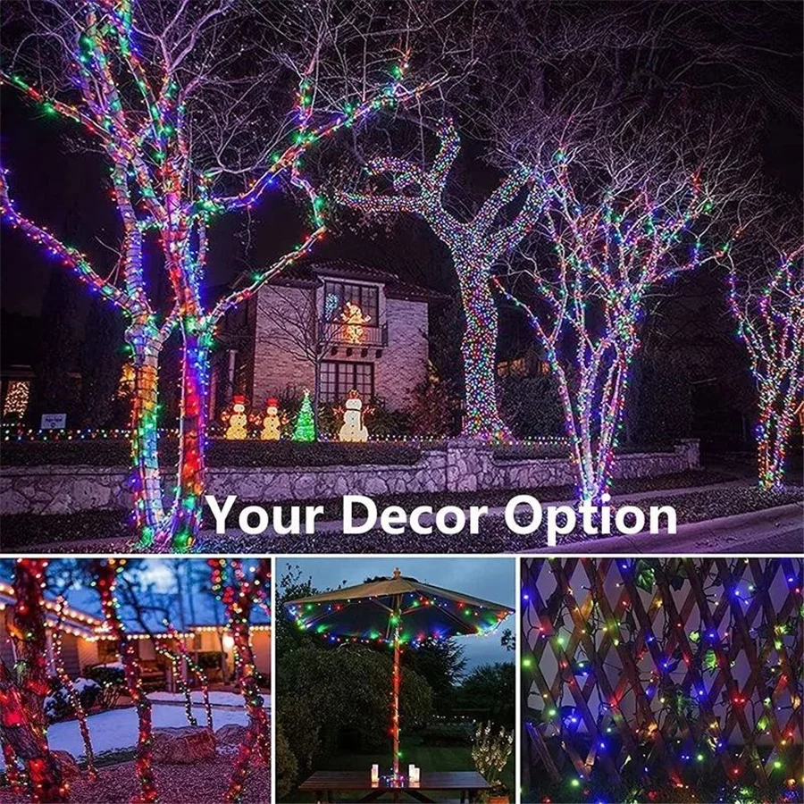 Guirnalda de luces LED de Navidad para exteriores, luces de hadas para fiesta de jardín, lámpara de decoración de boda con adaptador de seguridad de 24V, 50M, 30M, 8 modos