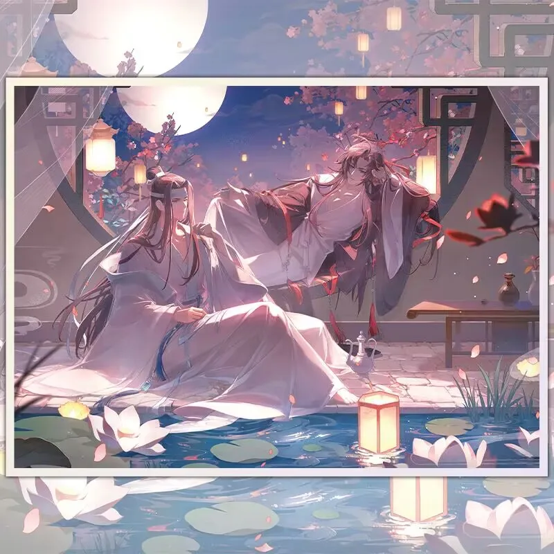 ورق ملون محيطي "مو داو زو شي" أزرق وانغ جي وي ووشيان على الطراز القديم ياوي فن مروحة غو زي "سيد المسار الشيطاني