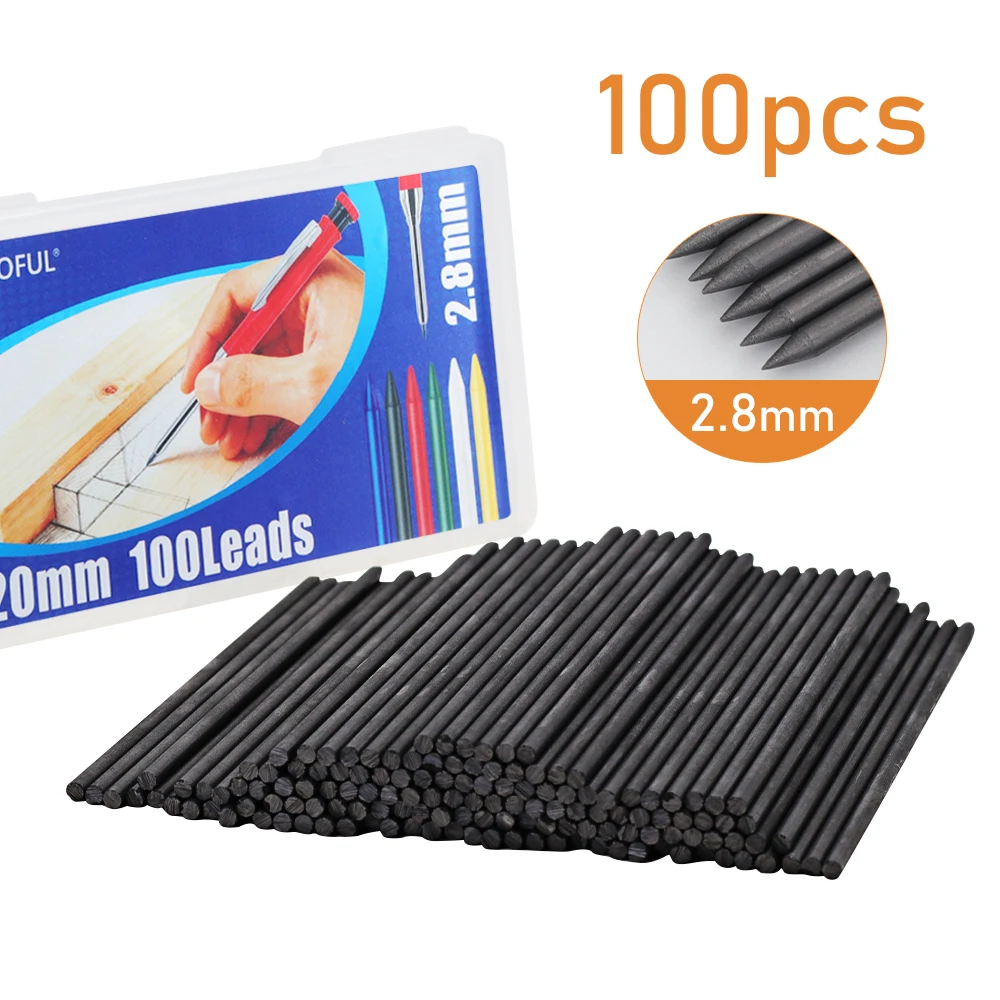 

100Pcs/Box Black Woodworking Mechanical Pencil Lead Refill, 2.8mm Replaceable Lead -Architects Marking Tool Accessories