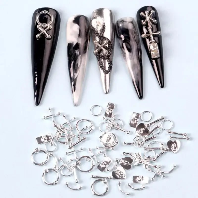 

50PCS Mixed 3D Punk Silver/Gray/Black/Gold Metal Parts Manicure Accessoire Nail Decoration Alloy Retro Circle Nails Art Charms
