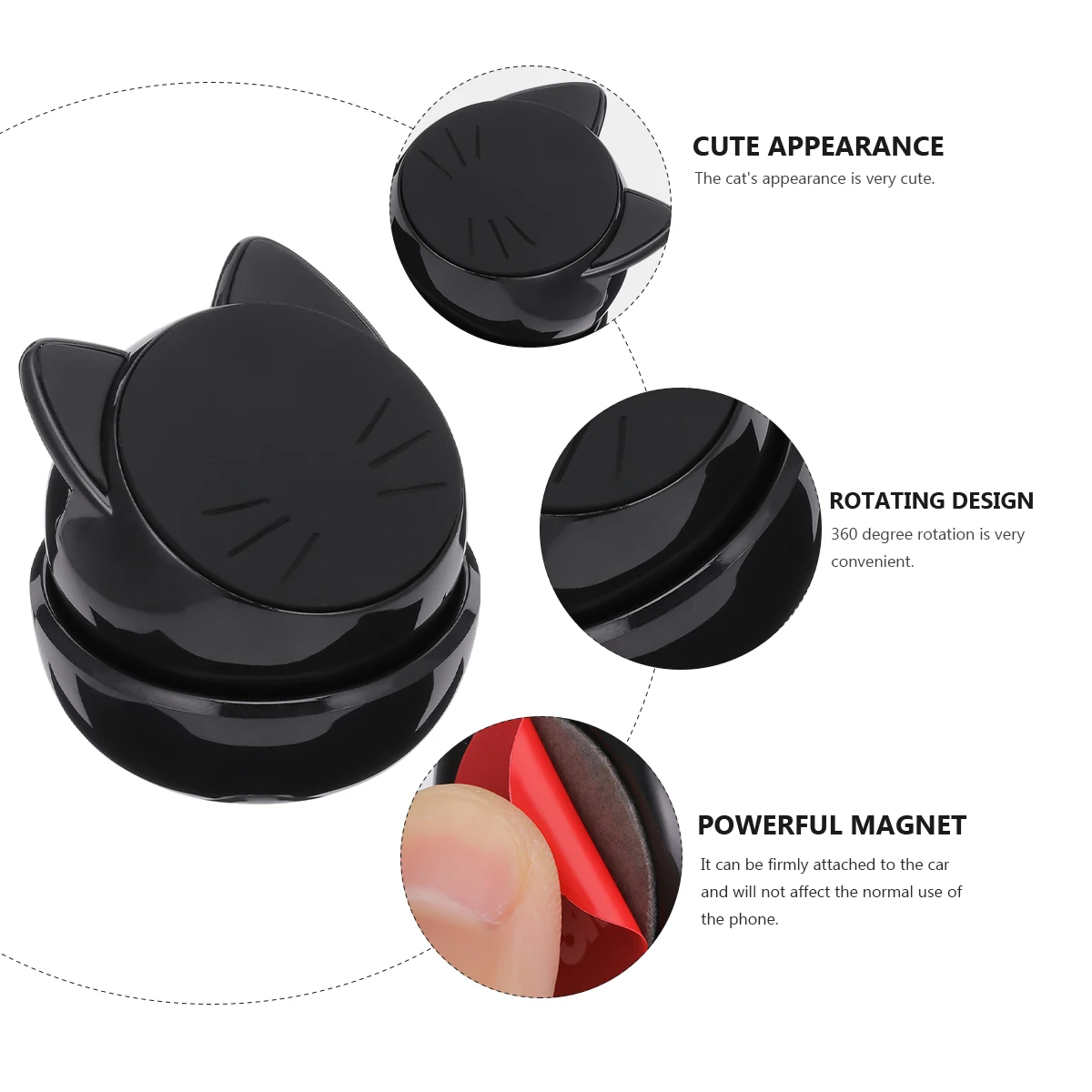 

Car Phone Holder Black Cat Shape Magnetic Stand 360 Degree Rotation Anti Shake Suction Cup Car Phone Bracket