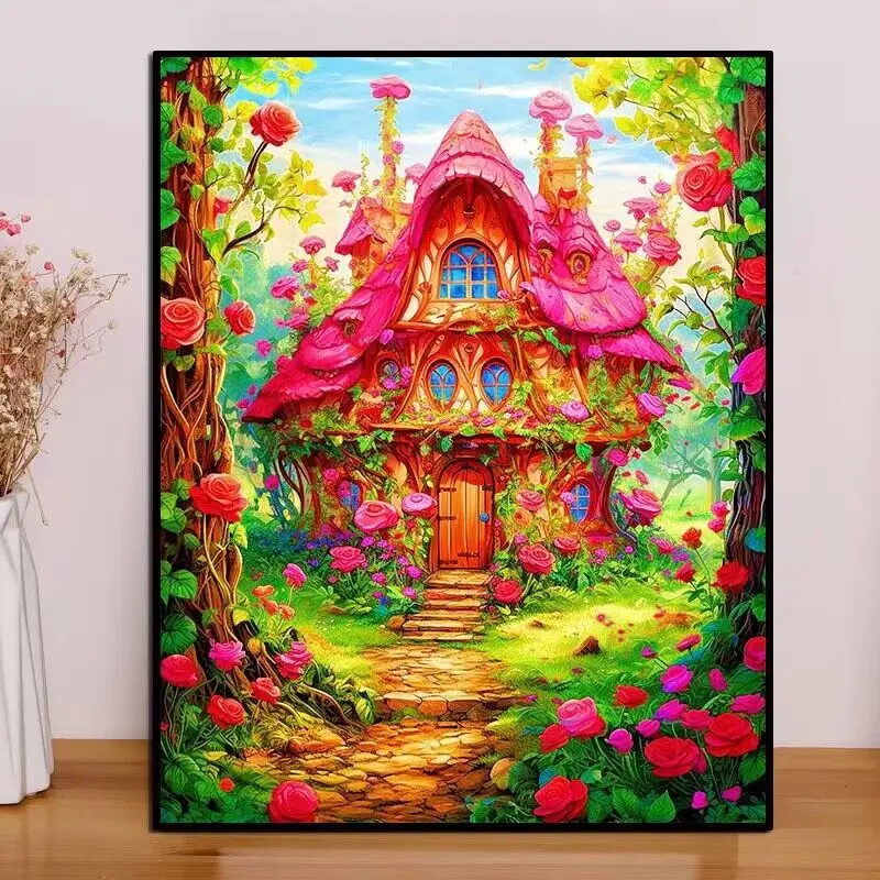 

9ct 60x80cm Rose House DIY Chinese Style Printed Kits Cross Stitch Thread Needlework Set Home Decor Crafts New