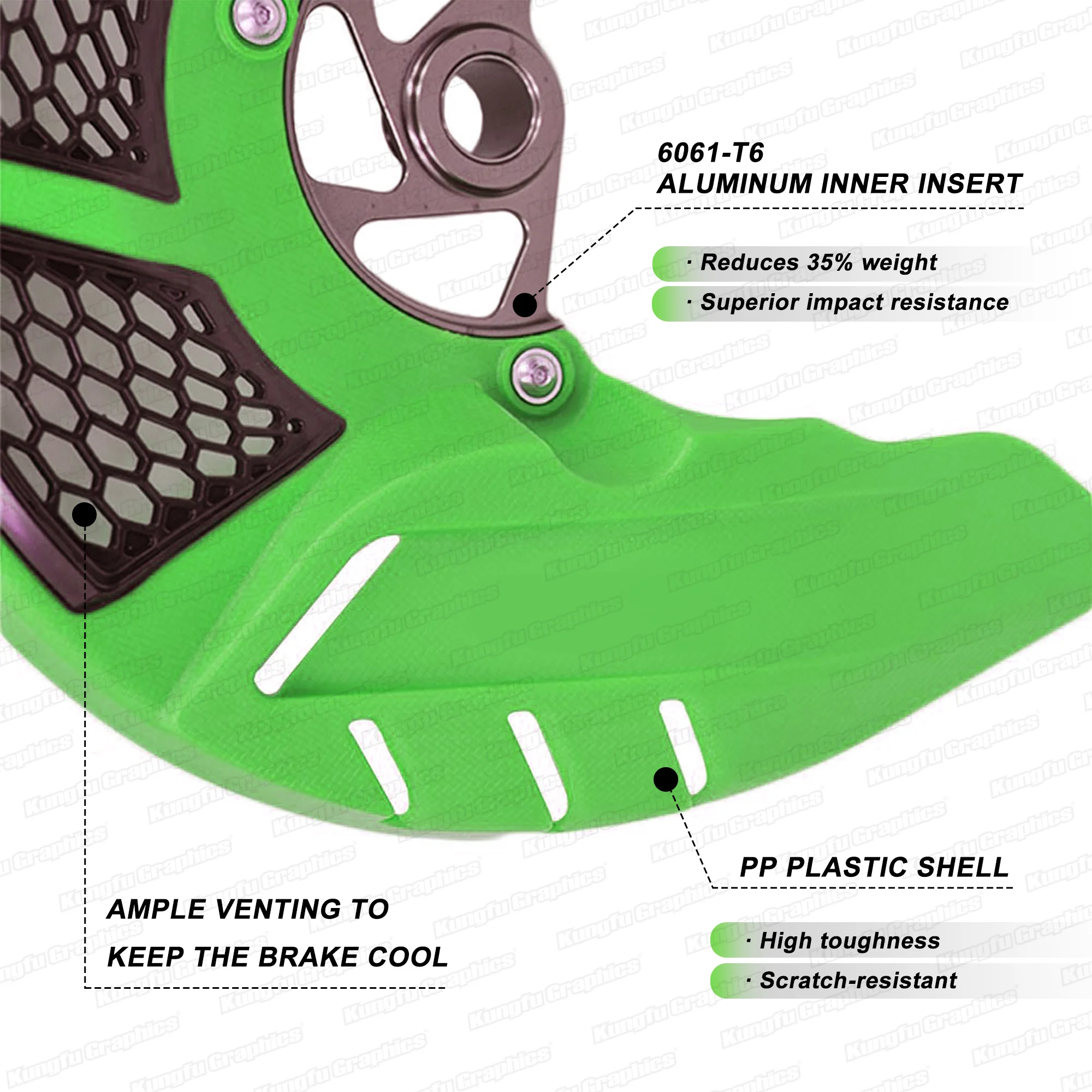 JY Racing Motorcycle Front Brake Disc Guard Cover for Kawasaki KX250F KX450F KXF 250 450 2006-2018 / KLX450R 2008 2009 Green - view 3