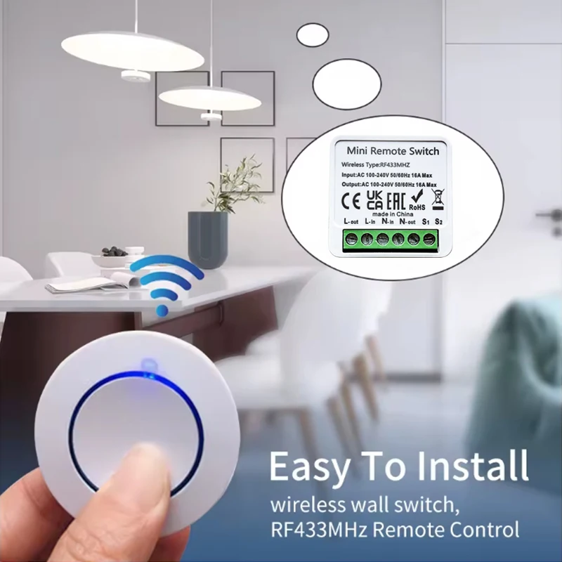 RF مفتاح ذكي 433 ميجا هرتز التتابع استقبال لاسلكي للتحكم عن بعد 2-way التحكم لوحة مستديرة صغيرة LED مفتاح الإضاءة أتمتة المنزل