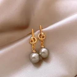 French Design Metal Knot Shape Pearl Pendant Earrings For Women or Girls 2025 Elegant Accessories Party Fashion Luxury Jewelry