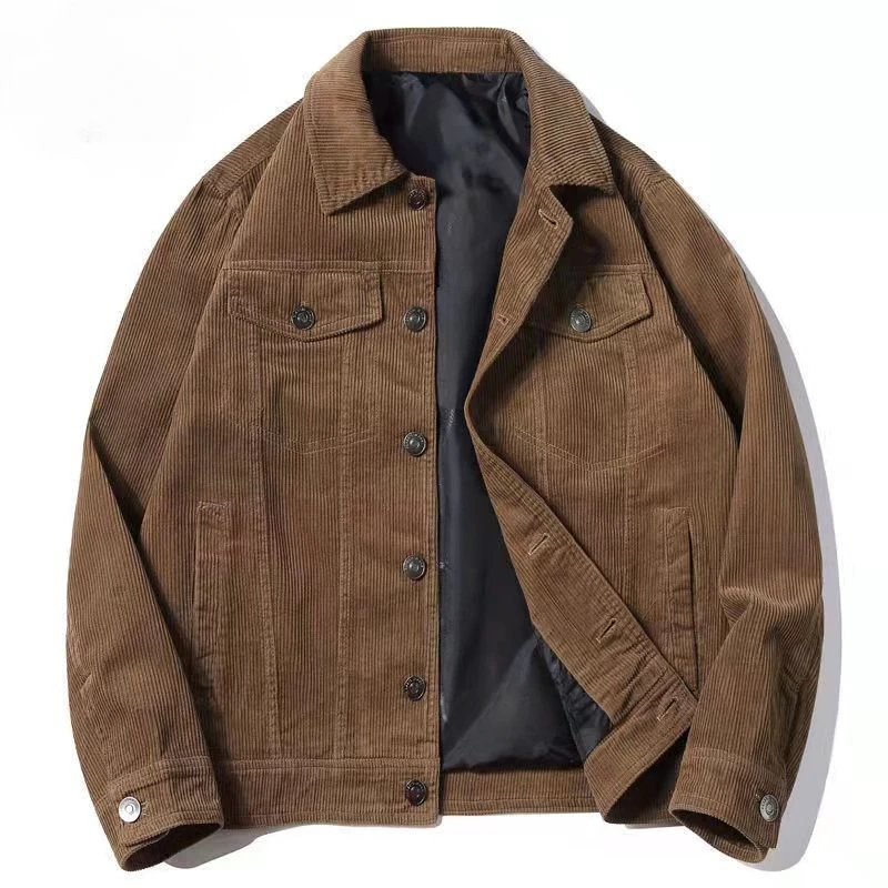 Spring and Autumn Vintage Corduroy Coat Men's Casual Loose Cotton Jacket Lapel Work Top Men's Clothing