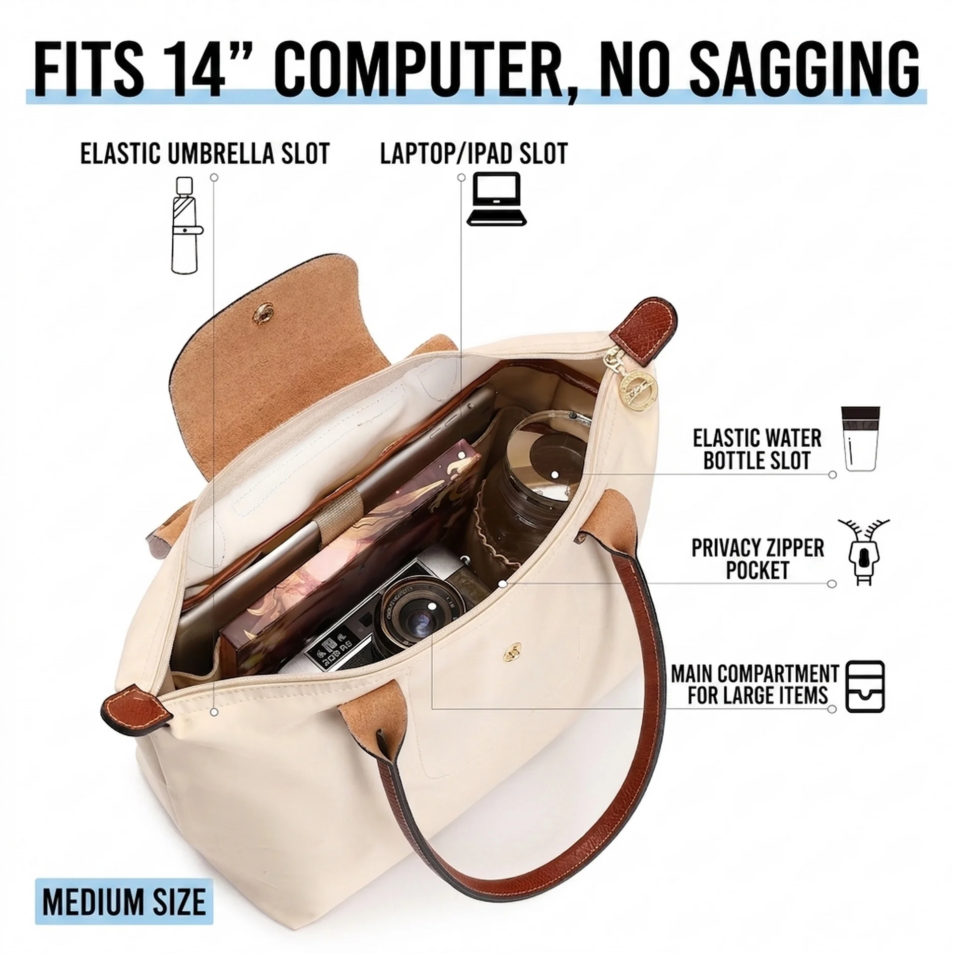 Bag Organizer Insert For LONGCHAMP Durable Waterproof Tote Bag Nylon Computer Storage Inner Modification Bag Accessories