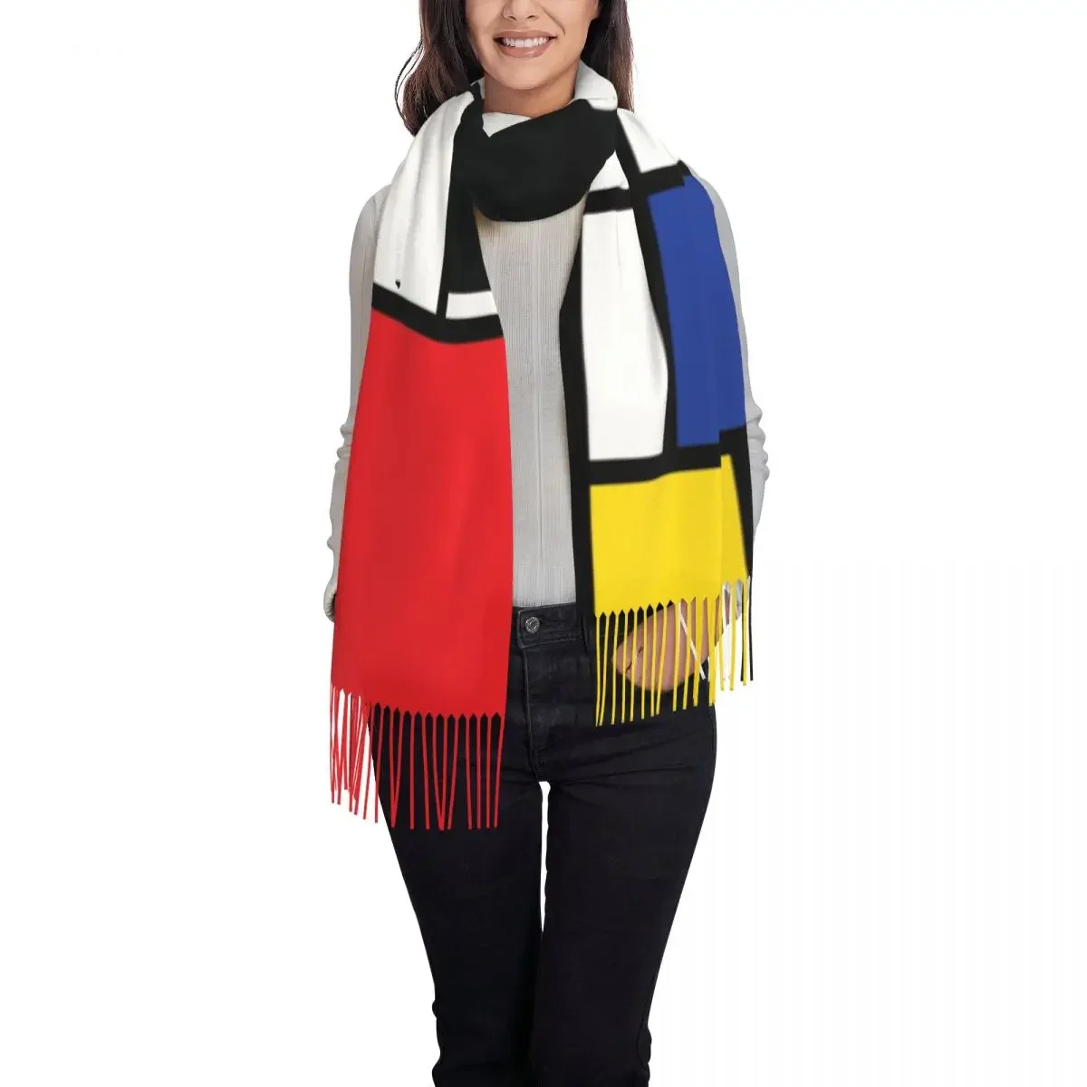 Custom Print Piet Mondrian De Stijl Scarf Men Women Winter Warm Scarves Abstract Art Colorful Shawls Wraps