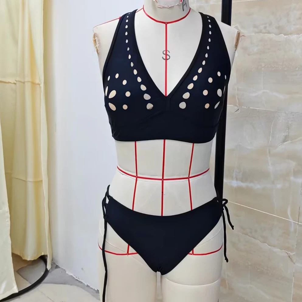 

Женский комплект бикини из двух предметов, топ с v-образным вырезом и стрингами, повседневный купальный костюм для пляжа и бассейна