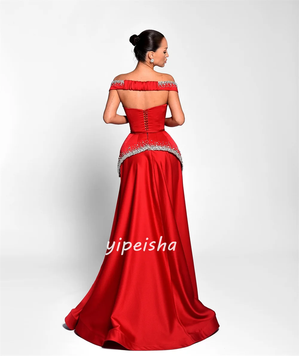 Customized High Quality Exquisite Charmeuse Rhinestone Ruched A-line Off-the-shoulder Long Dresses Bespoke Occasion Dresses Sexy