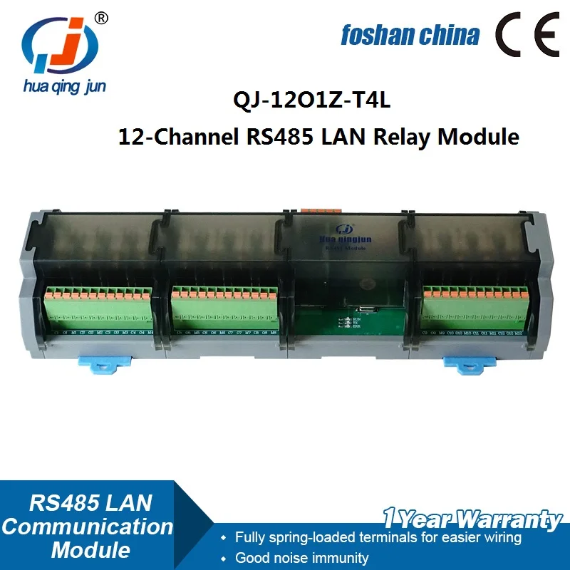 12-Channel RS485 LAN Relay Module Modbus RTU TCP Ethernet QJ-12O1Z-T4L RJ45 Relays Board for IoT Automation