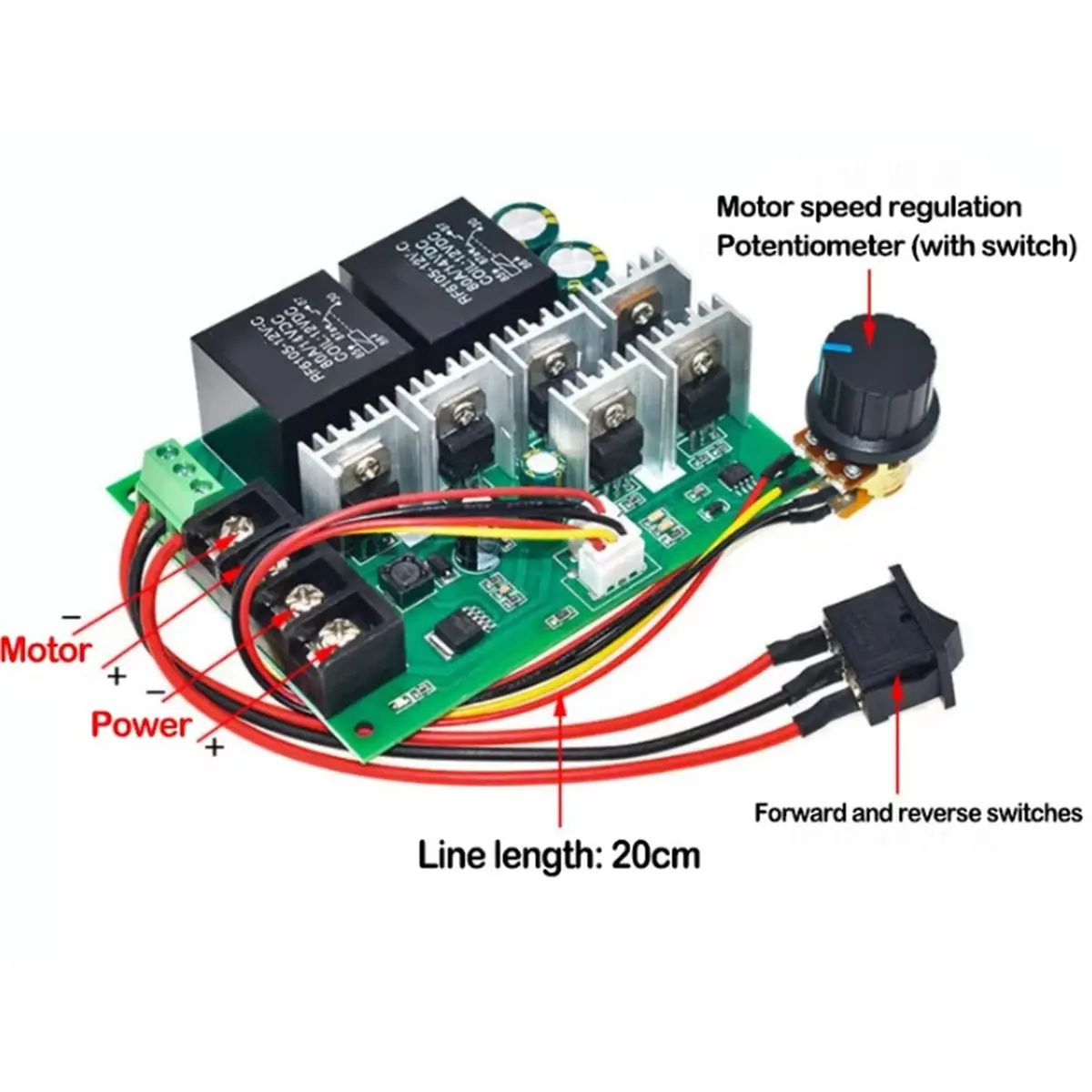 Pwm Speed Electronic 40A DC12V/24V/36V Brushed Motor Controller Maximum Power of 2000W Third Gear Forward/Reverse/Stop