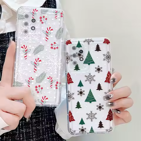 Snowflake Christmas Tree Phone Case For Samsung S25 Ultra 5G S24 S23 FE S21 S22 A73 5G A71 S20 FE 5G Transparent Cover Funda TPU