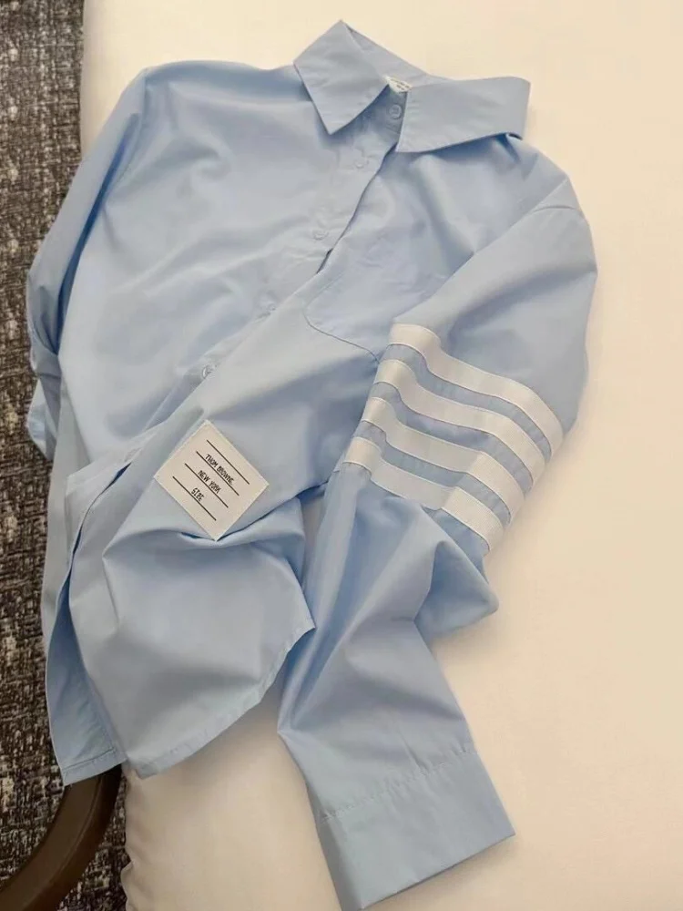 

High Street Couples Oversized Mint Green Shirts Fashion Striped Simple Blouse Long Sleeve Button Up Loose Cardigan Jacket Women