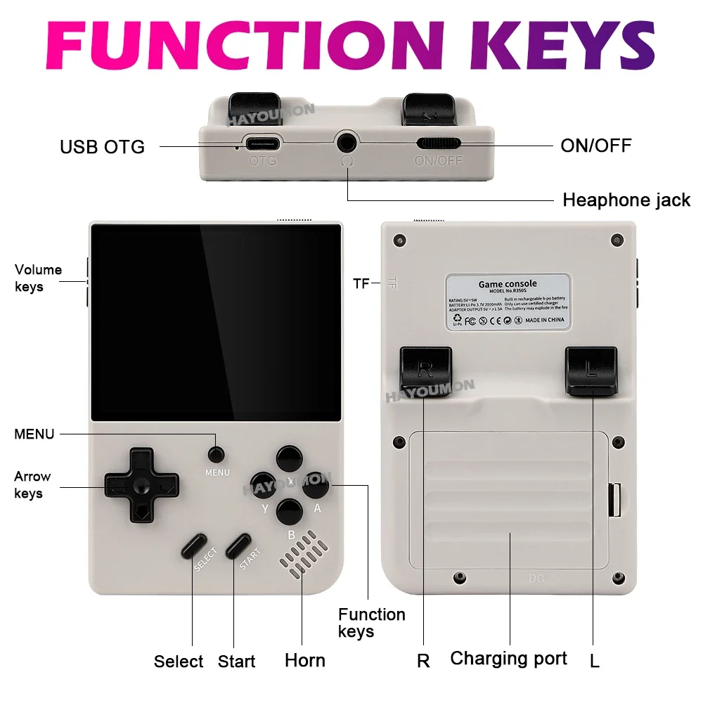 جديد R350S وحدة تحكم ألعاب محمولة 3.5 "IPS 640*480 شاشة لينكس 2000mAh ريترو مشغل ألعاب الفيديو 15000 + ألعاب ريترو #6