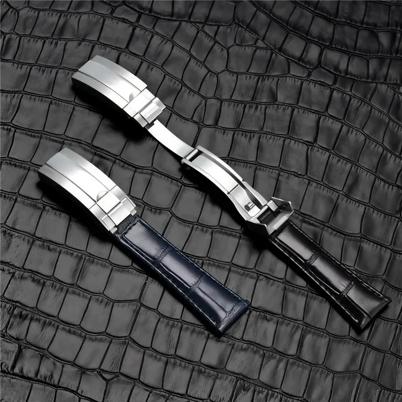 Ypm حزام من الجلد الطبيعي لشبح الماء رولكس لـ Daytona الغواصة GMT الرجال مقاوم للماء للطي مشبك سوار ساعة الفرقة 20 مللي متر