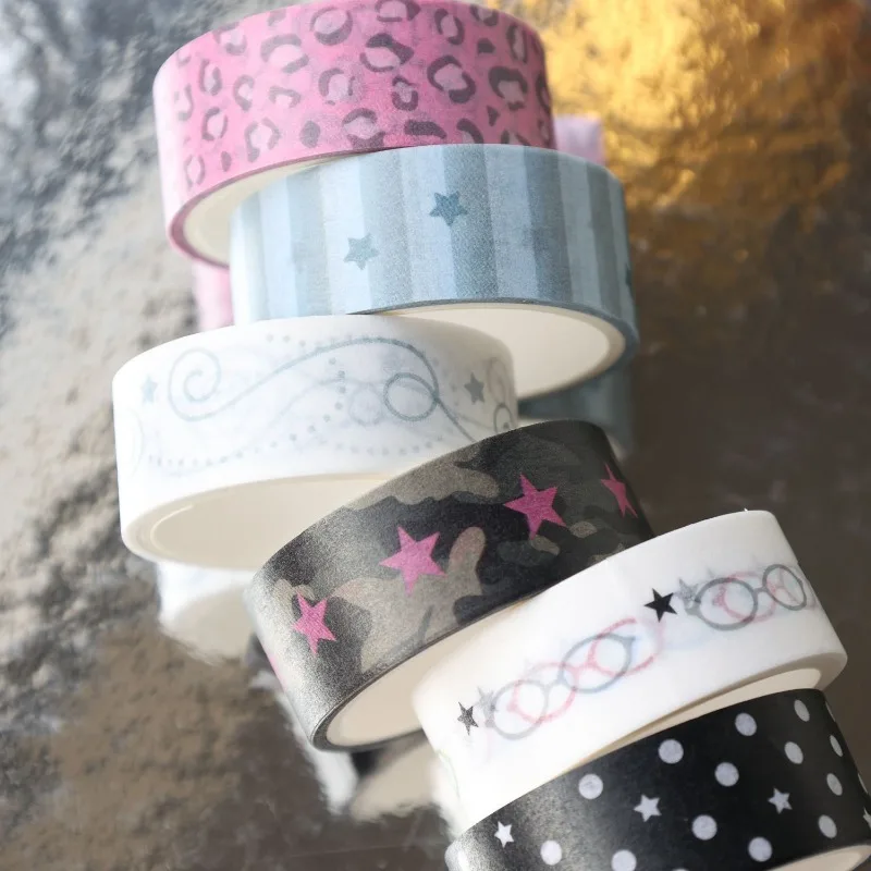 Japanese Sweet Cool Style Washi Tape - Cute Star Leopard Print Polka Dot Decoration for Scrapbook Journals Printed Paper Tapes