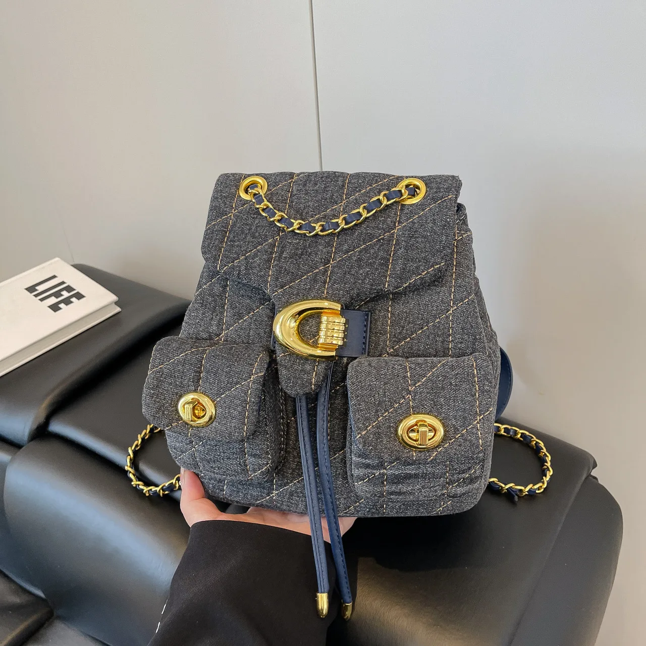 

2025 Women's Backpack - Classic Sheepskin Denim Print, Lightweight Shoulder Bag, Versatile Crossbody Purse, Trendy Daypack