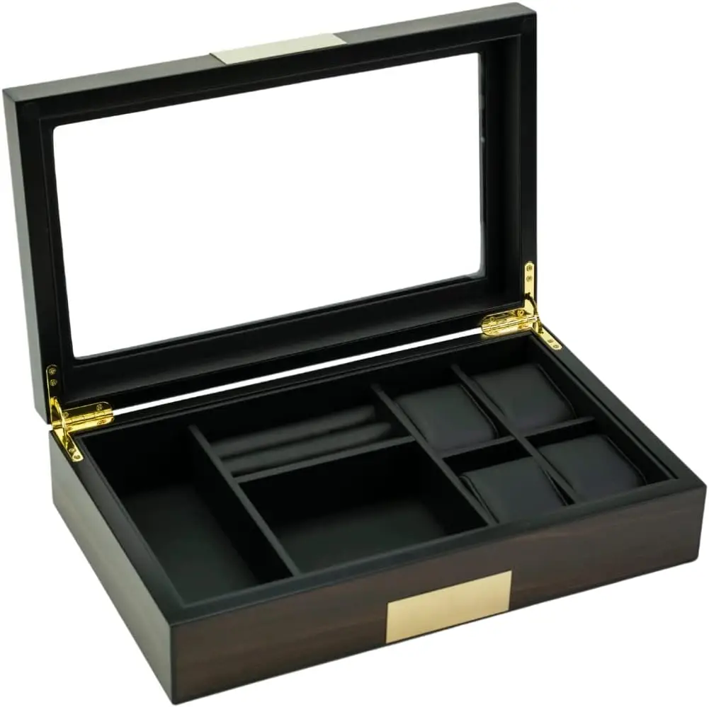 Caja de Reloj de Madera de Lujo con Organizador de Gafas de Sol y Joyas - Almacenamiento Elegante para Hombres y Mujeres